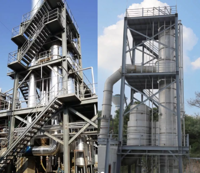 Illustration of multi-effect evaporation process, depicting multiple stages of vaporization and condensation for enhanced energy efficiency.
